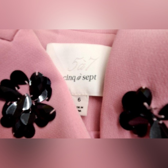 Cinq à Sept Pink Blazer with Black Floral Accents Sz 6 - Picture 5 of 5